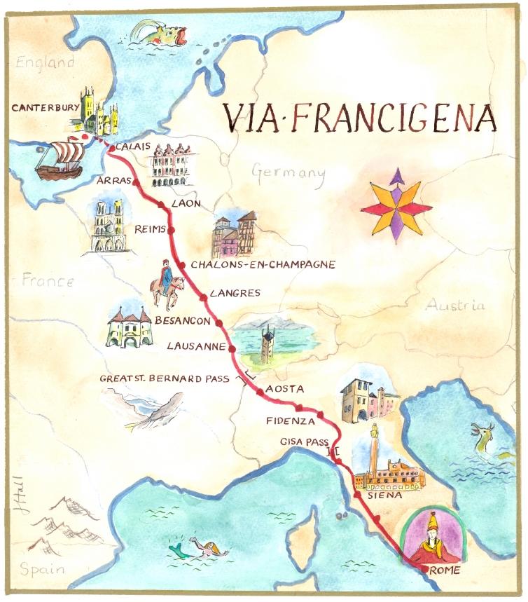 The likely route to collect The Letter of Indulgence